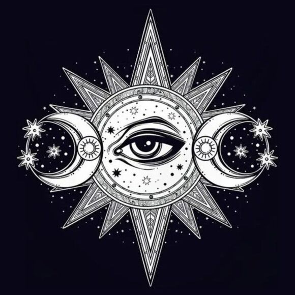 Black White Celestial All Seeing Eye Sun and Moons Wall Tapestry NEW - Picture 2 of 2